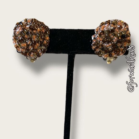 Antique Japan Non-Pierced Seed Bead Clip Earrings - Picture 1 of 10